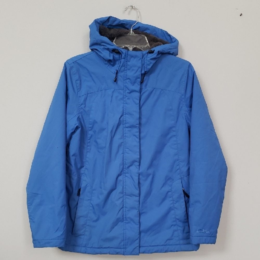 L.L.Bean Hooded Coat Womens S Winter Warmer Jacket Fleece Lined Blue Gray Sporty